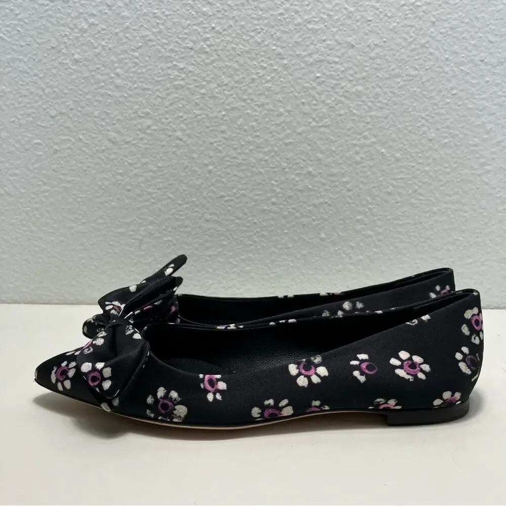 Tory‎ Burch Rosalind Black Floral Print Satin Ballet Flats size 5 slip on work